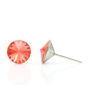 8mm Coral Crystal Earrings | Swarovski Crystal Studs | Dainty Coral Earrings